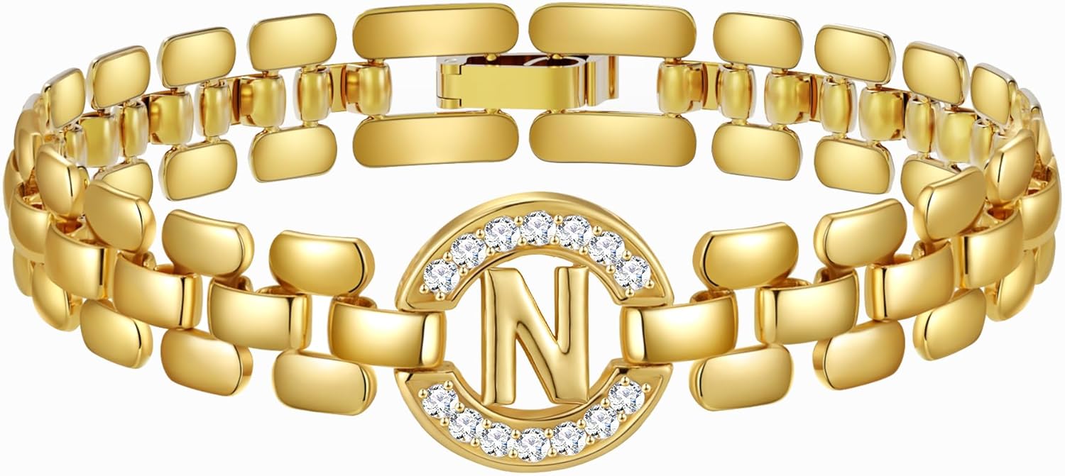 WEDDINEN Initial Bracelets for Women, 14K Gold Plated...