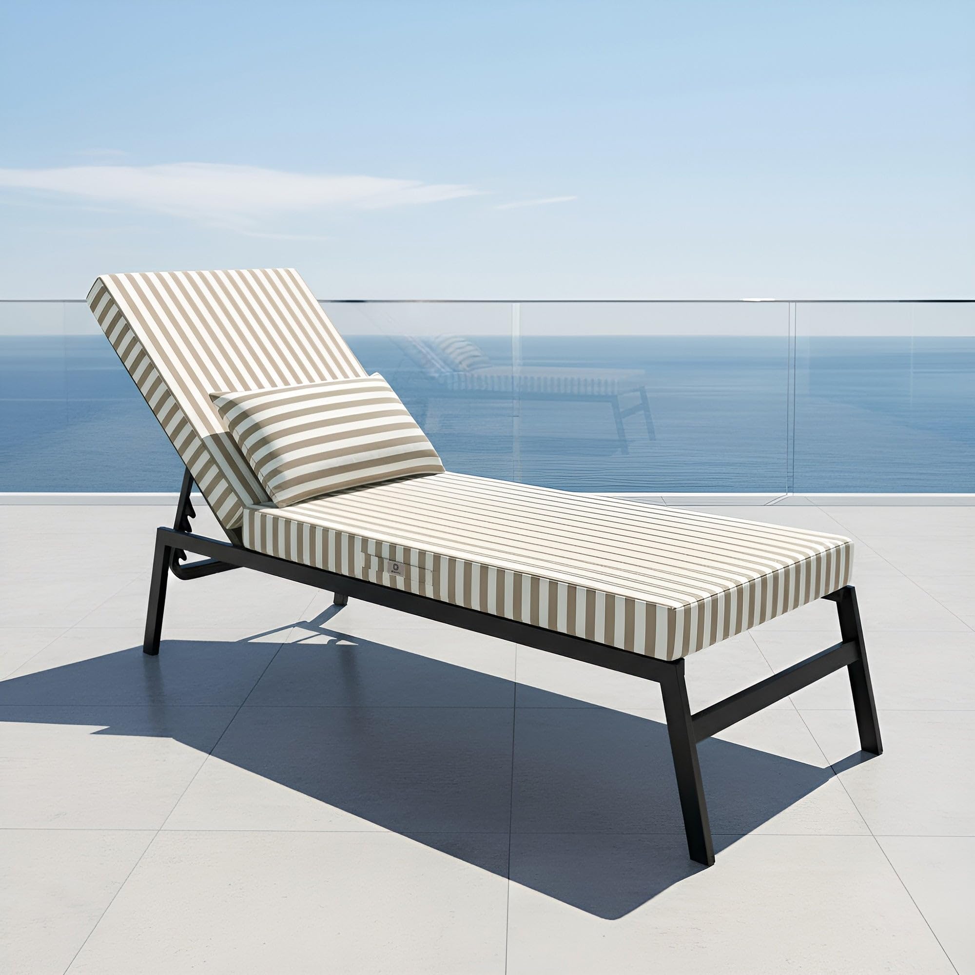 DÉCO Arts Colchoneta Tumbona 190x60x10 cm con Reposacabezas — Cojín Tumbona Desenfundable Repelente al Agua Anti-UV — Tela 270 g/m² Oeko-Tex — Exterior Jardín — A Rayas Beige