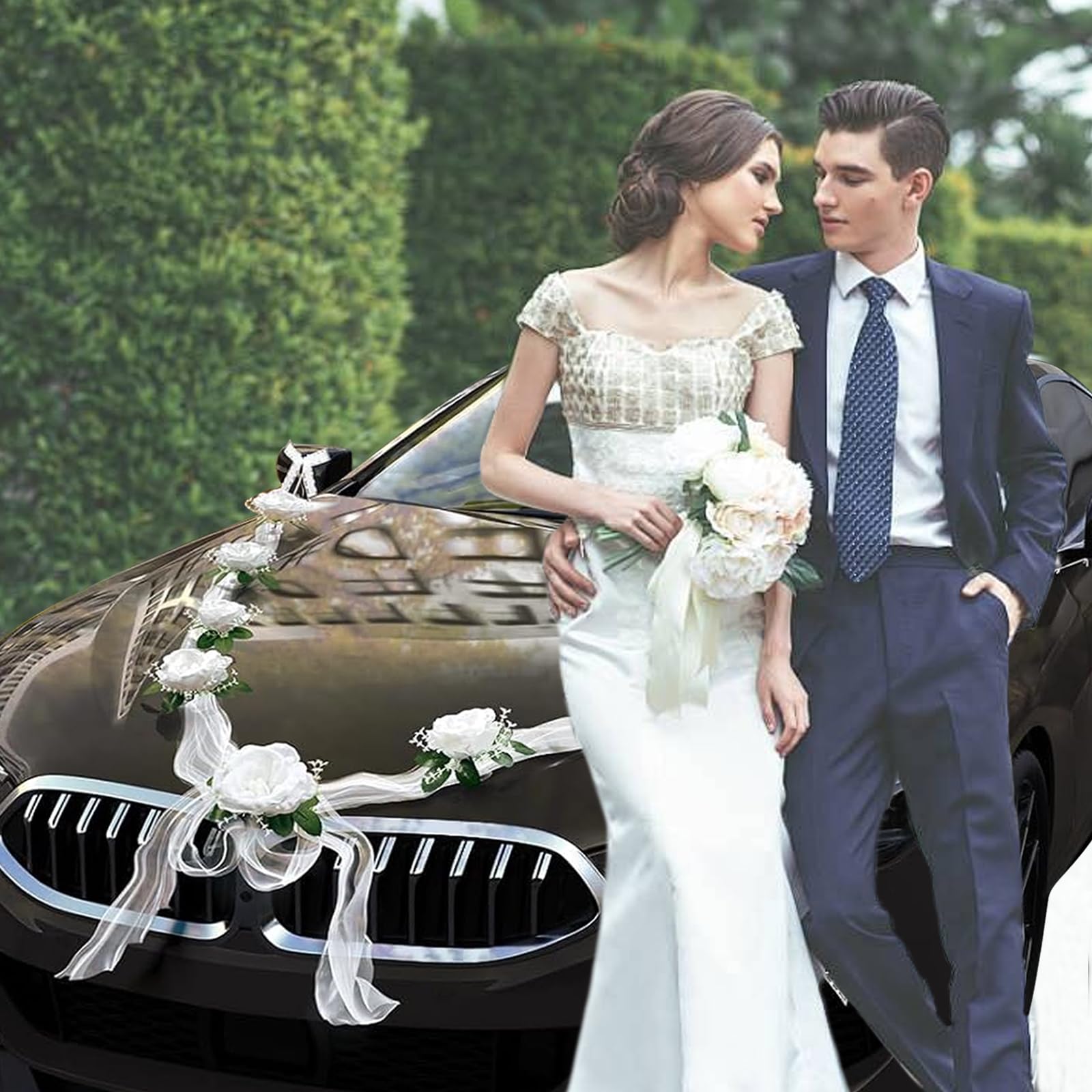 1 ensemble de fleurs artificielles, Kit de décoration de voiture de mariage, fausse Rose romantique en soie, pivoine florale, cadeau de saint-valentin, fournitures de fête et de Festival