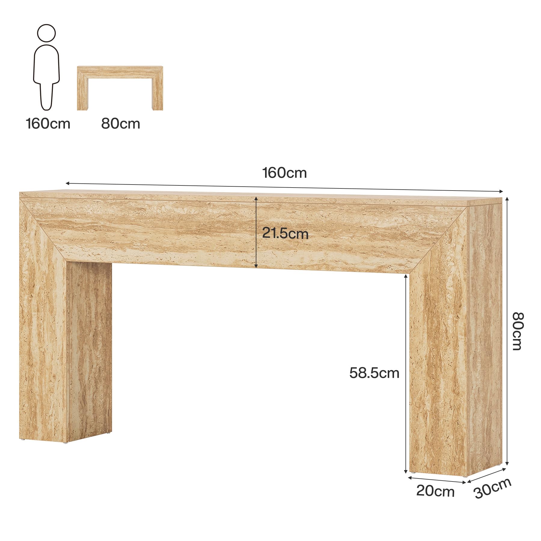 Tribesigns Table d'entrée de 160 cm, console de canapé longue étroite avec finition en travertin synthétique et pieds robustes, table d'accentuation rectangulaire en bois derrière le canapé pour salon