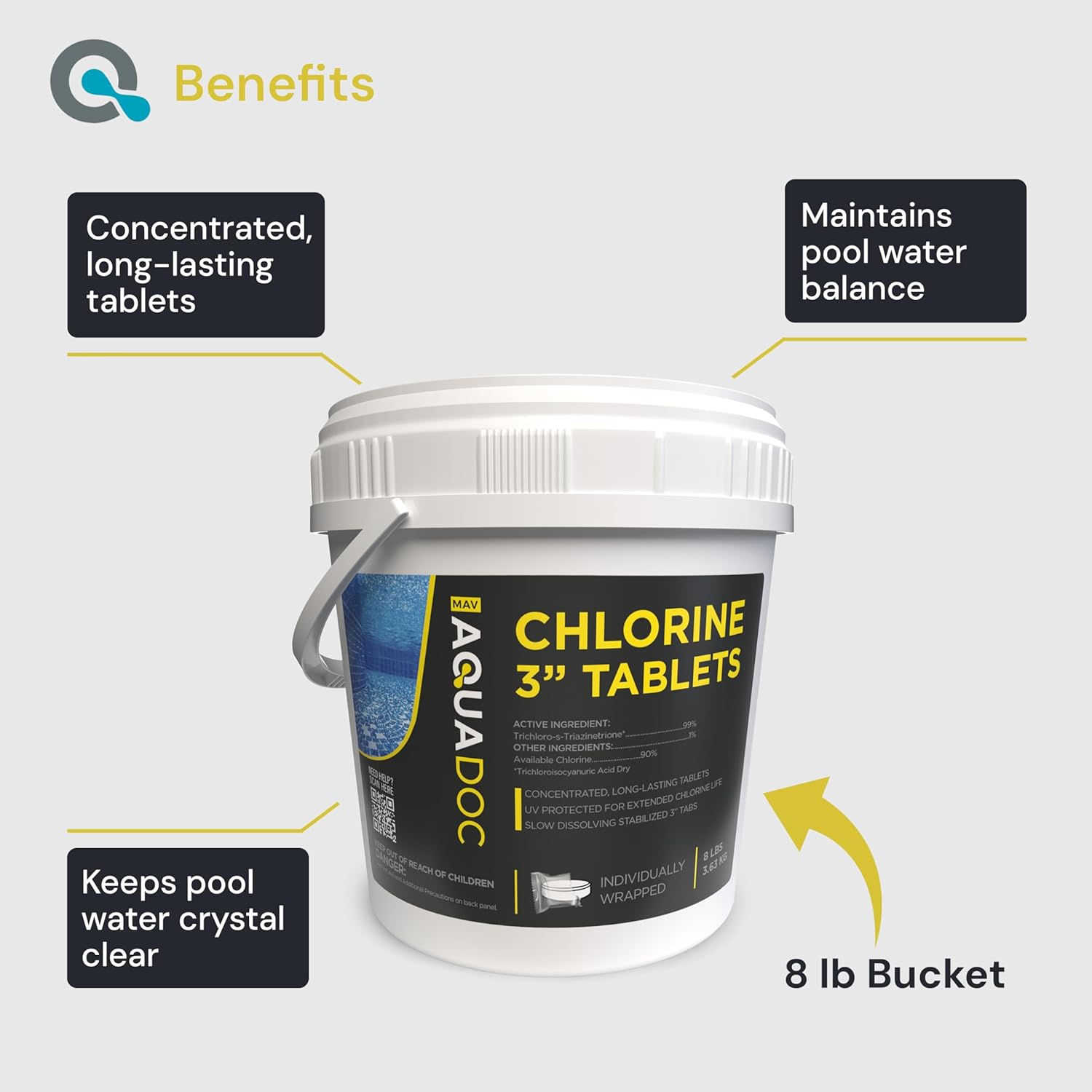 AquaDoc Pool Algaecide and 3-Inch Pool Chlorine Tablets Bundle - Includes 32oz Copper Algaecide and 8lb Chlorine Tabs for Swimming Pools - Made in USA