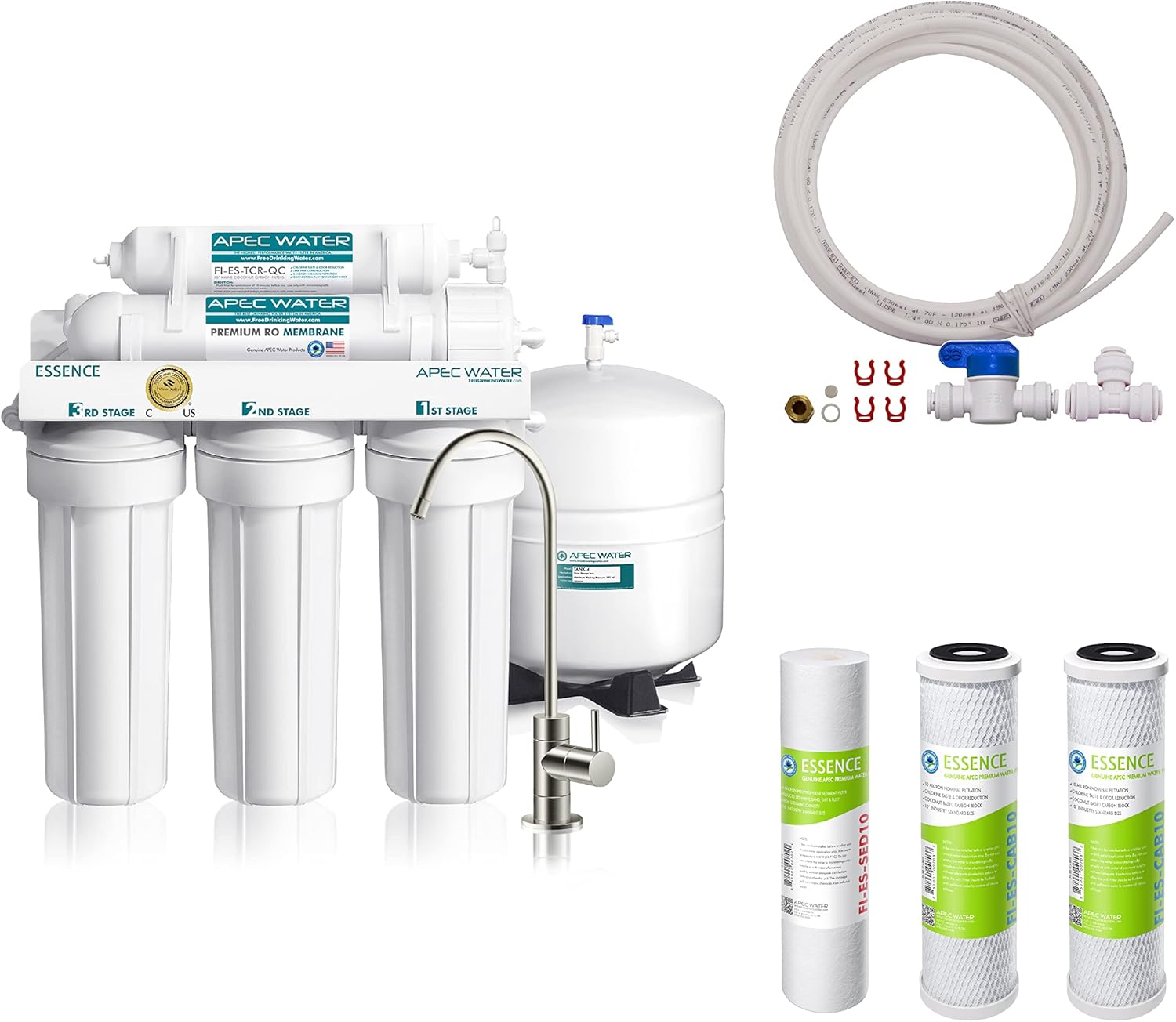 APEC Water Systems ROES-50 Essence Series Top Tier 5-Stage Water Filter System + Spare Pre-Filter Set + Ice Maker