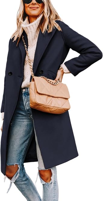 Yidarer Womens Winter Wool Coat Mid-Long Notch Lapel Peacoat