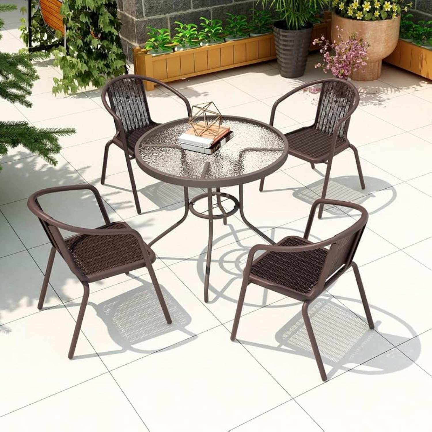 Deep Sleep Garden Dining Set 5 Piece Outdoor Furniture Patio Dining Table and Chair Balcony Dinner Table Dinner Chair Poly Rattan Anthracite & Grey (DS-DNS-03)