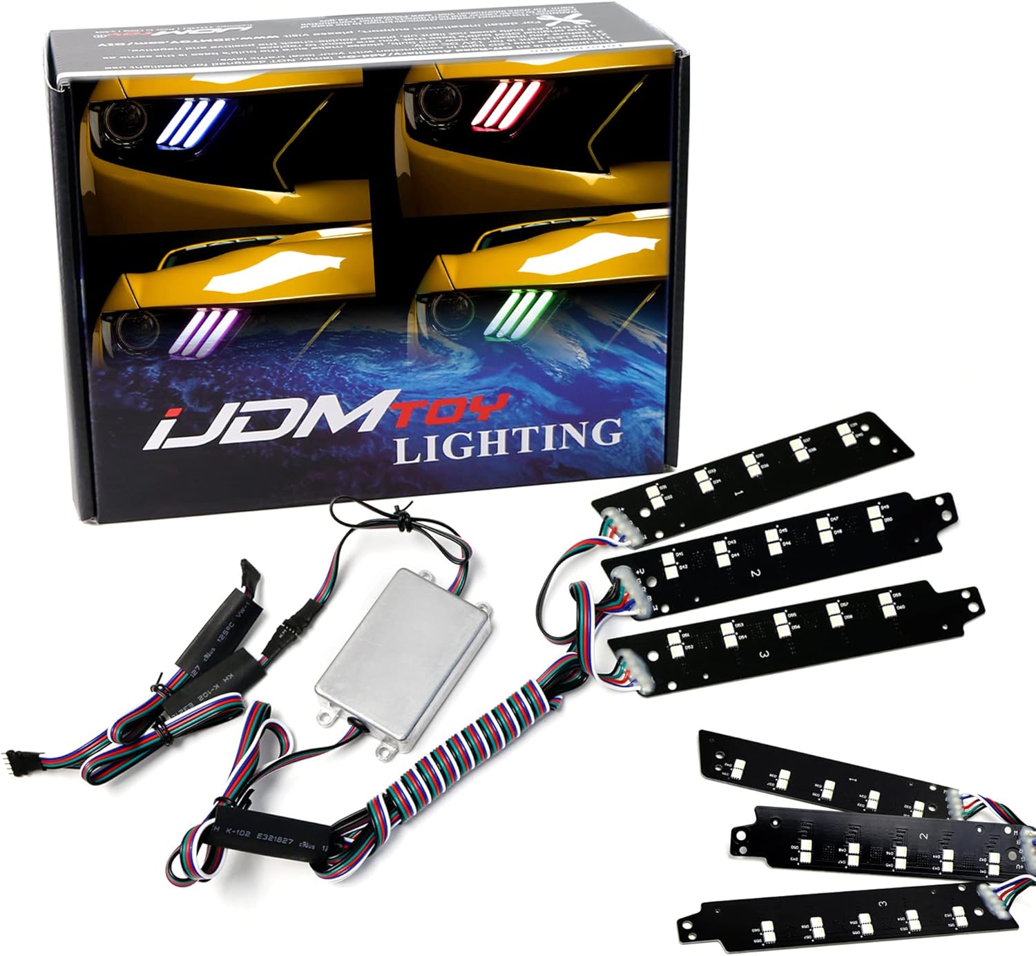 iJDMTOY RGBW Multicolor LED DRL Board Lighting Kit Compatible with 2015-2017 Ford Mustang, Control_by_Smartphone