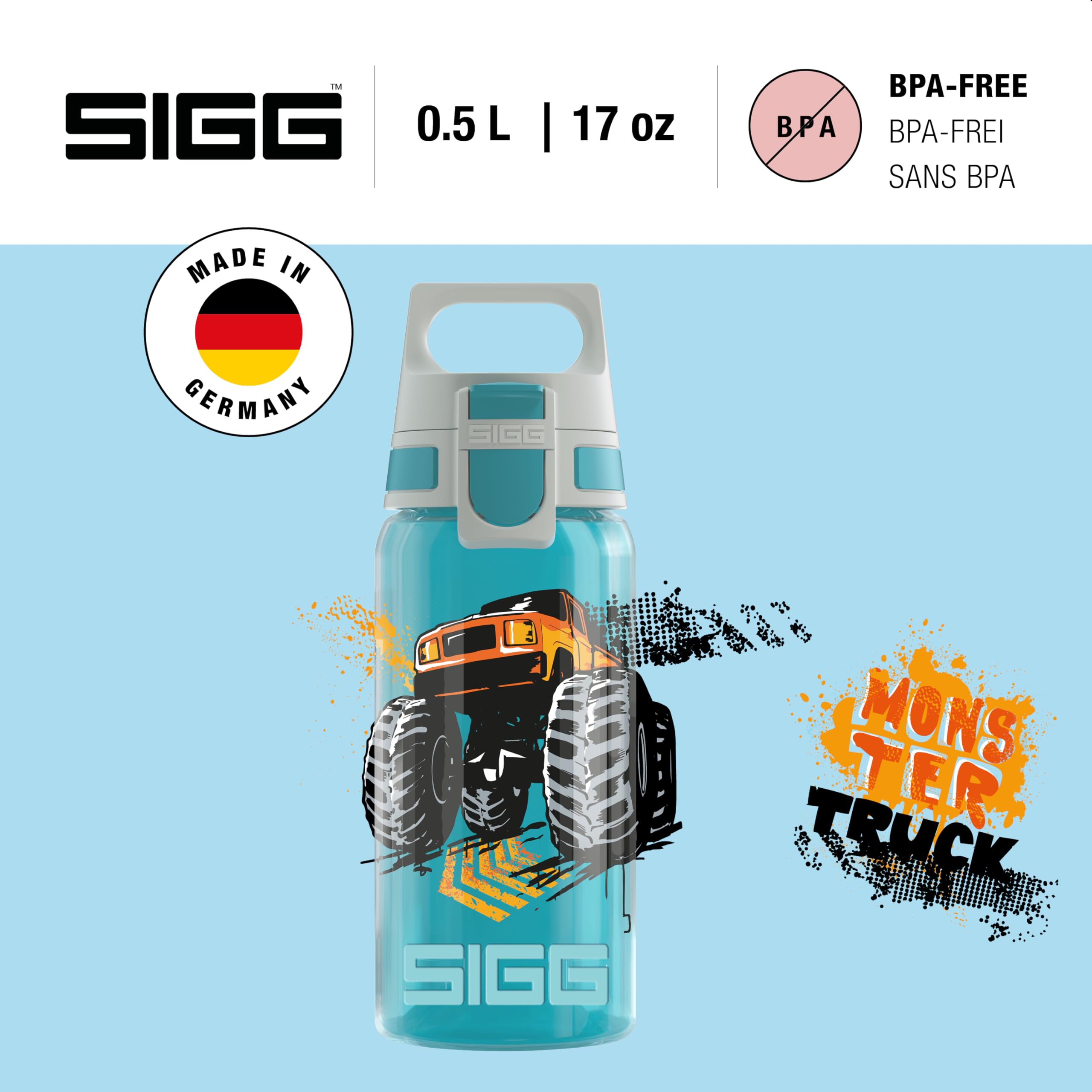 Sigg, Sports Water Bottle For Kids, Viva One Monstertuck, Suitable For Carbonated Drinks, Leakproof, Dishwasher Safe - Image 2