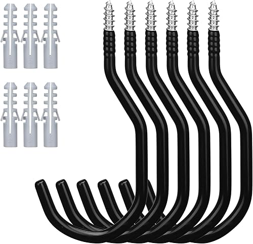 HORUSDY Paquete de 6 ganchos resistentes de 6 pulgadas, capacidad de 100 libras, ganchos de pared y bicicleta para techo de garaje