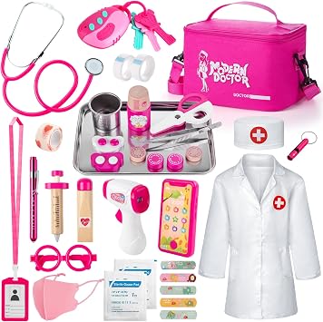 Sundaymot Doctor Kit for Girls, 34 Pcs Pretend Play Doctor Set,Doctor kit for Toddlers 3-5, with Medical Bag, Stethoscope and Other Accessories Doctor Play Gift for Kids Toddlers Role Play