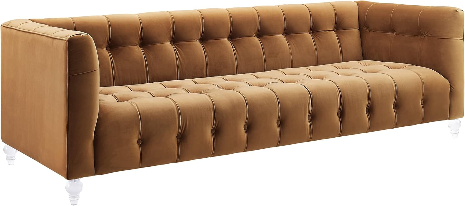 Tov Furniture Bea Velvet Sofa (Cognac) | Tufted Design