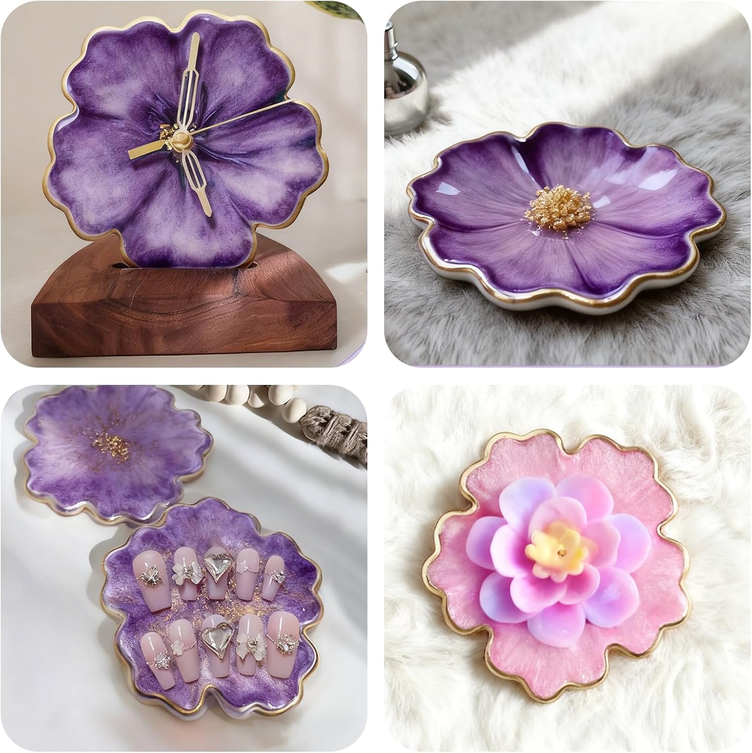 4 Pcs Flower Resin Coaster Molds Silicone, Ymapinc 3.35 Inch Silicone Flower Molds for Resin, DIY Craft/Home Decoration/Table Wine Tray Casting Mold