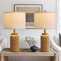 Vista 4 de Juego de 2 lámparas de mesita de noche de cerámica moderna dorada de 20.5" para decoración de dormitorio, lámpara de mesa de estilo granja