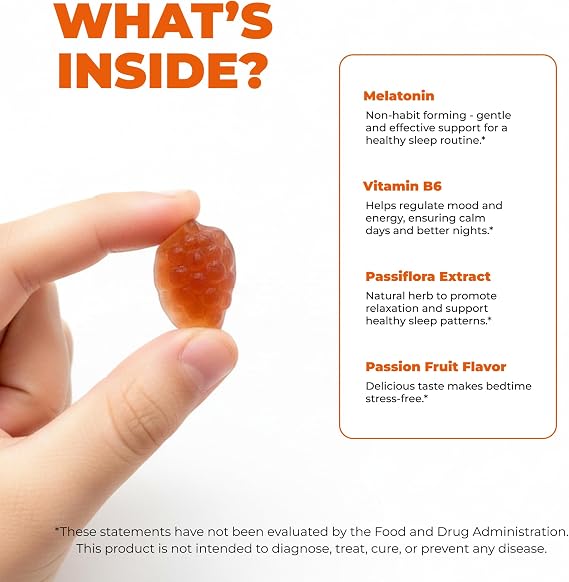 Premium 1 mg Melatonin Gummies Kids Kids Sleep Gummies with Vitamin B6 and Passion Fruit Flavor Children's Melatonin Gummies 3 in 1 Complex for Deep Sleep 2 Month Supply