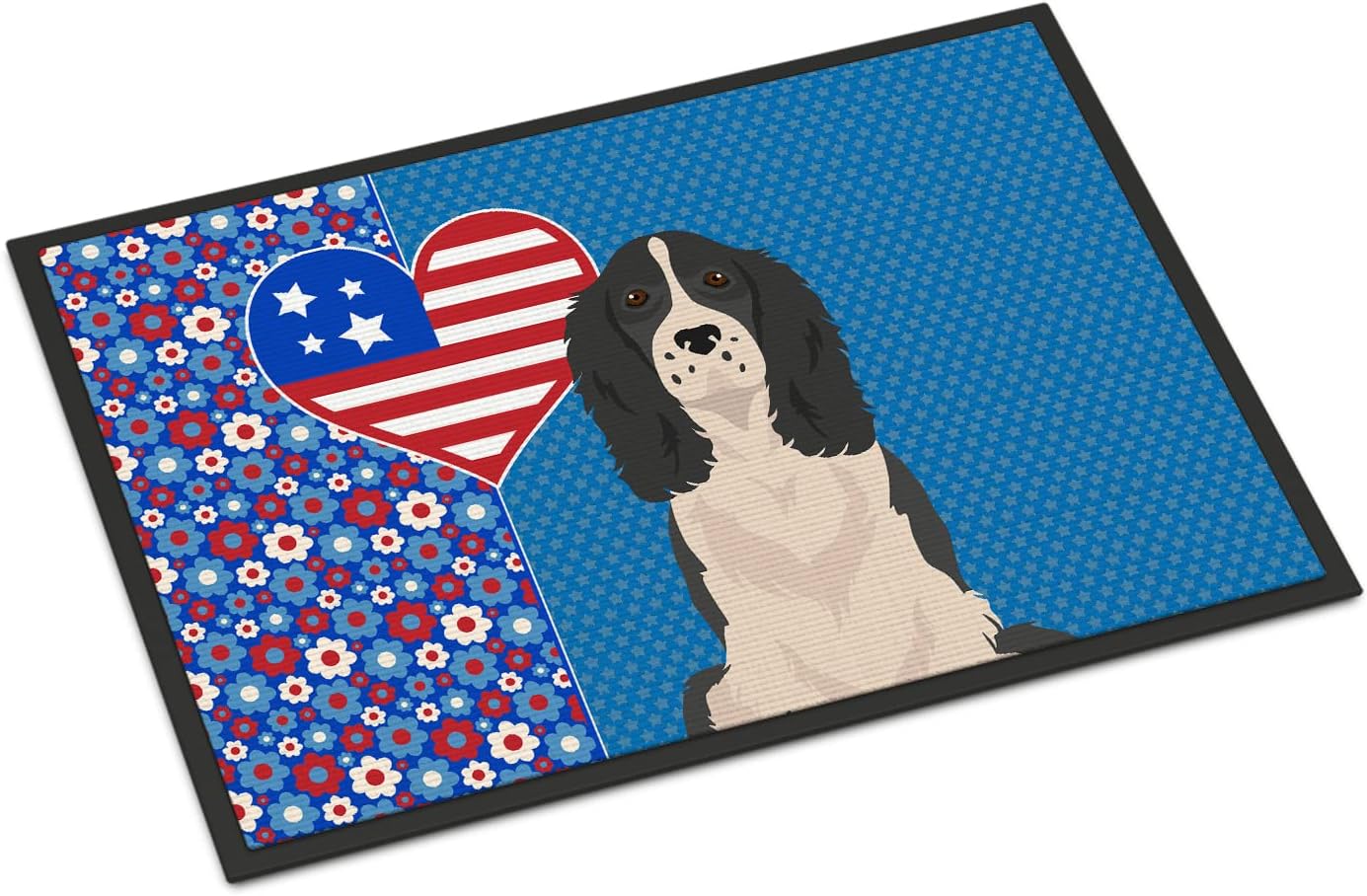 Caroline's Treasures WDK5222JMAT Black English Springer Spaniel USA American Indoor or Outdoor Mat 24x36 Front Door Mat Indoor Outdoor Rugs for Entryway, Non Slip Washable Low Pile, 24H X 36W