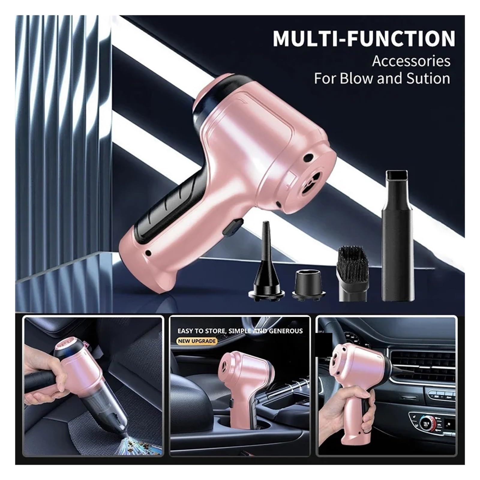 Aspirador De Coche Rosa 95000PA, Limpiador Portátil Inalámbrico Mano For Electrodomésticos, Máquina Limpieza Potente Limpieza Fácil Rápida Diversos Escenarios(95000PA Set 1)