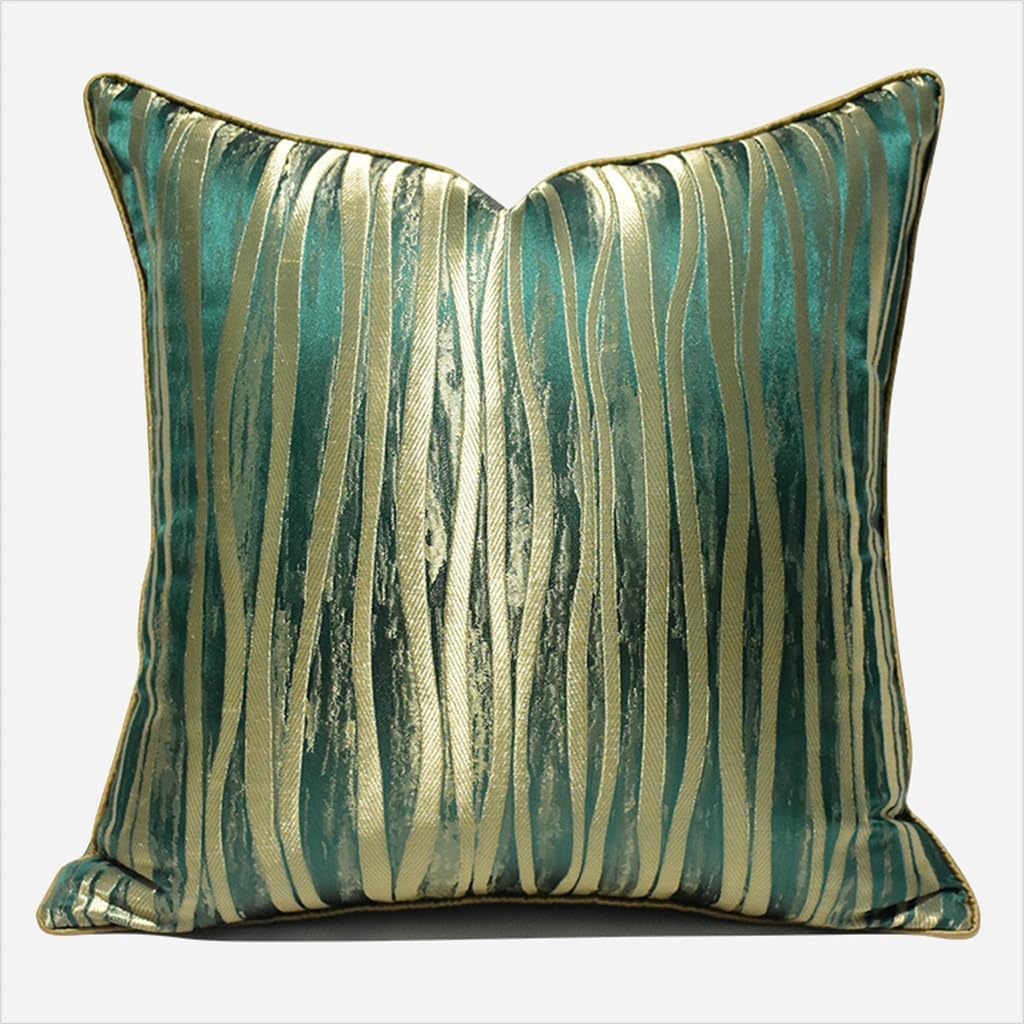 Abstract Gold Stripes Hotel Square Cushion Living Room Sofa Designer Soft Green Pillow Case
