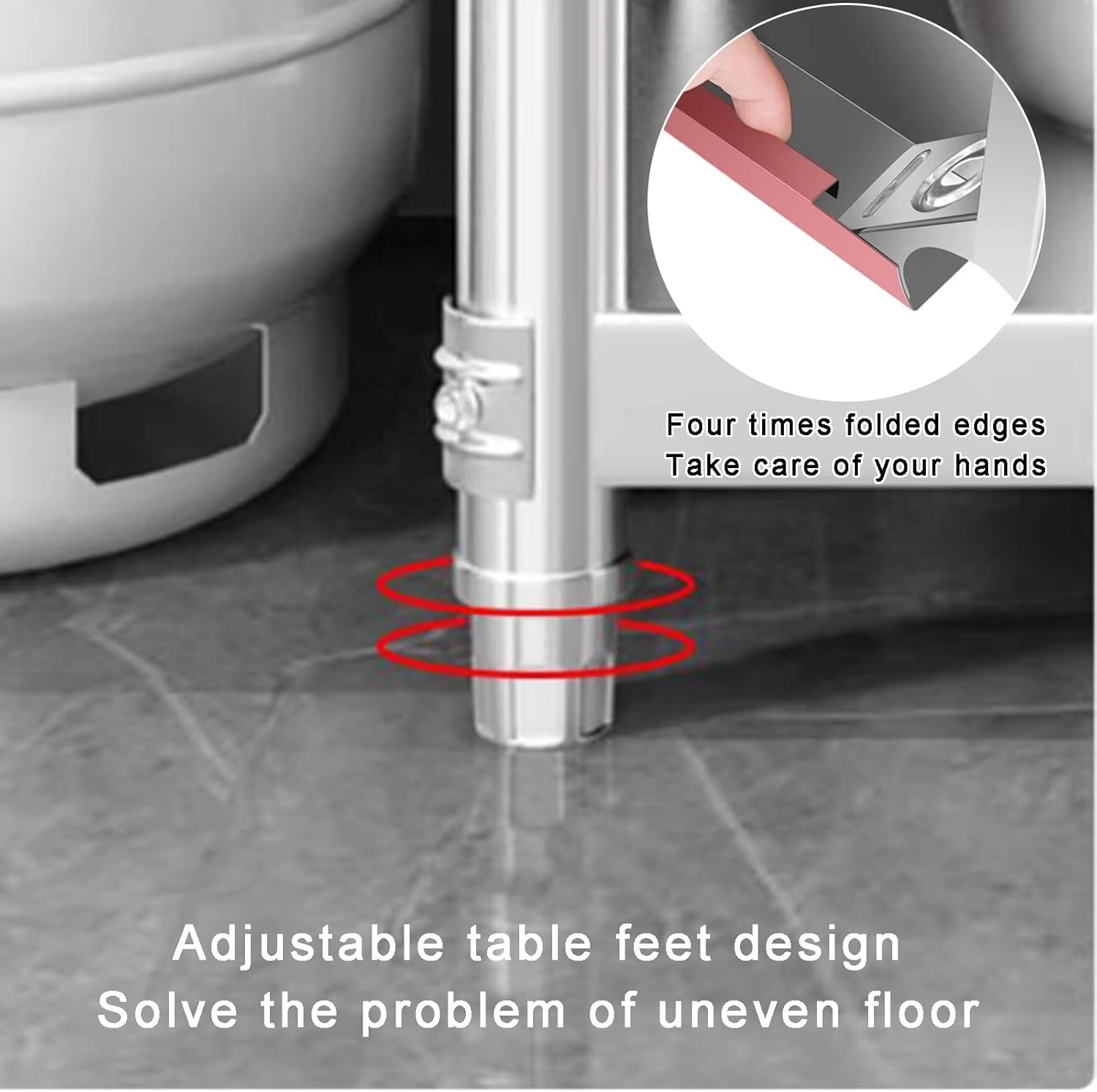 2-Layer Stainless Steel Table Kitchen Countertop Commercial/Domestic Use Thickened Countertop Reinforced Crossbeam Adjustable Legs