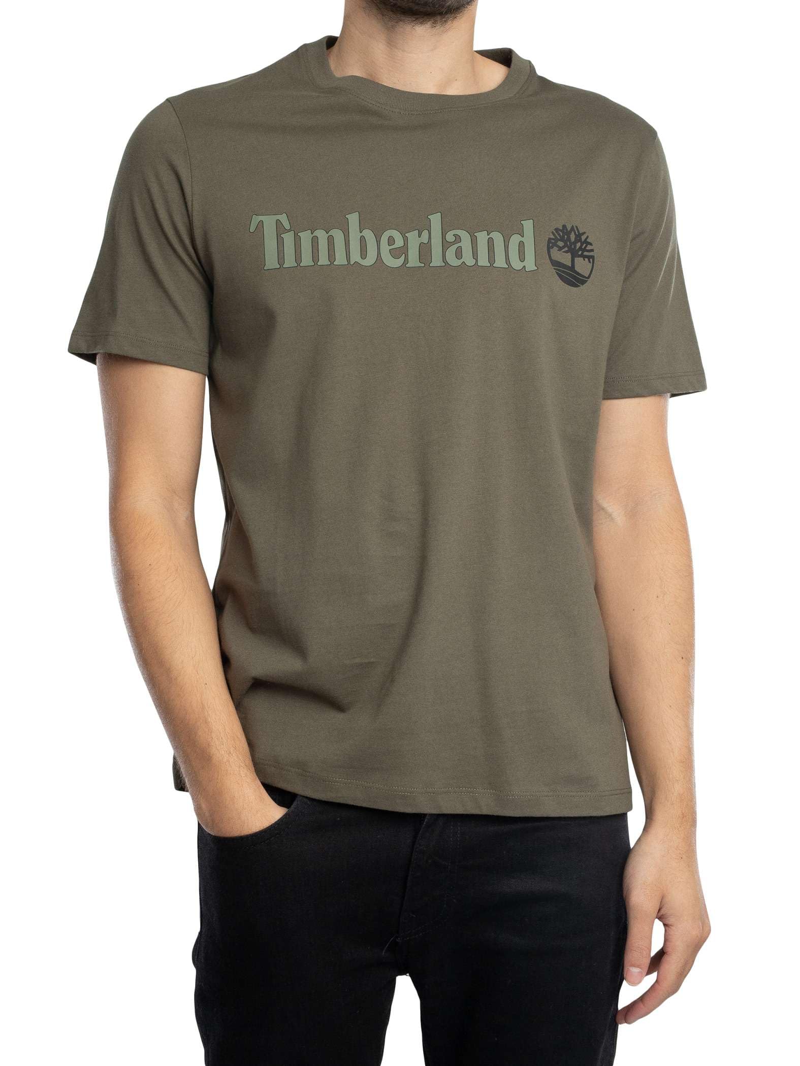 Timberland Men's Linear Logo T-Shirt, Dark Green, XL