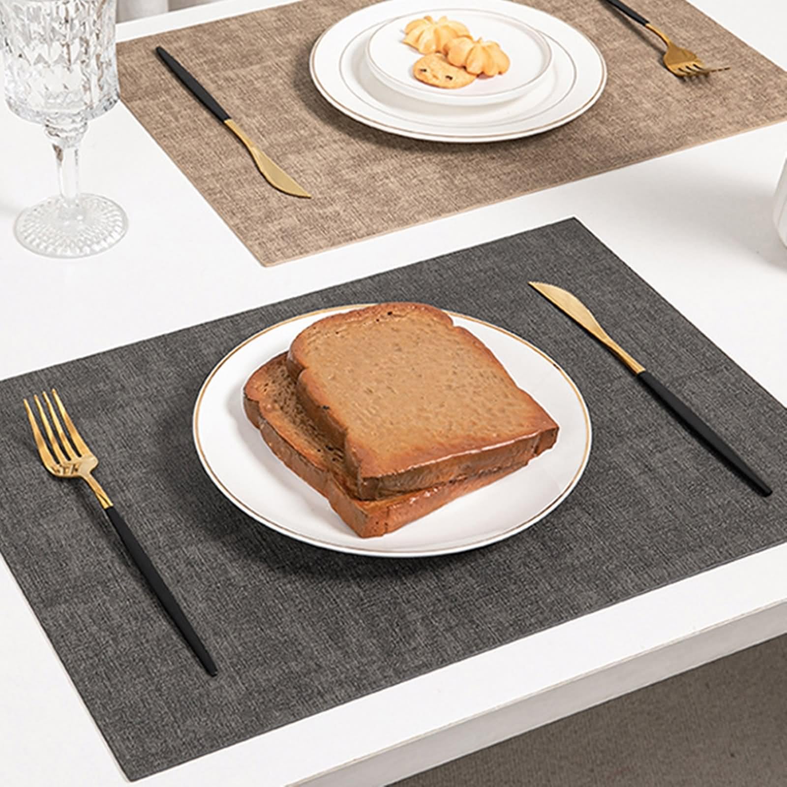 Juego de 6 salvamanteles, manteles individuales de mesa de piel moderna, 30 x 43 cm, diseño trenzado, gris y negro