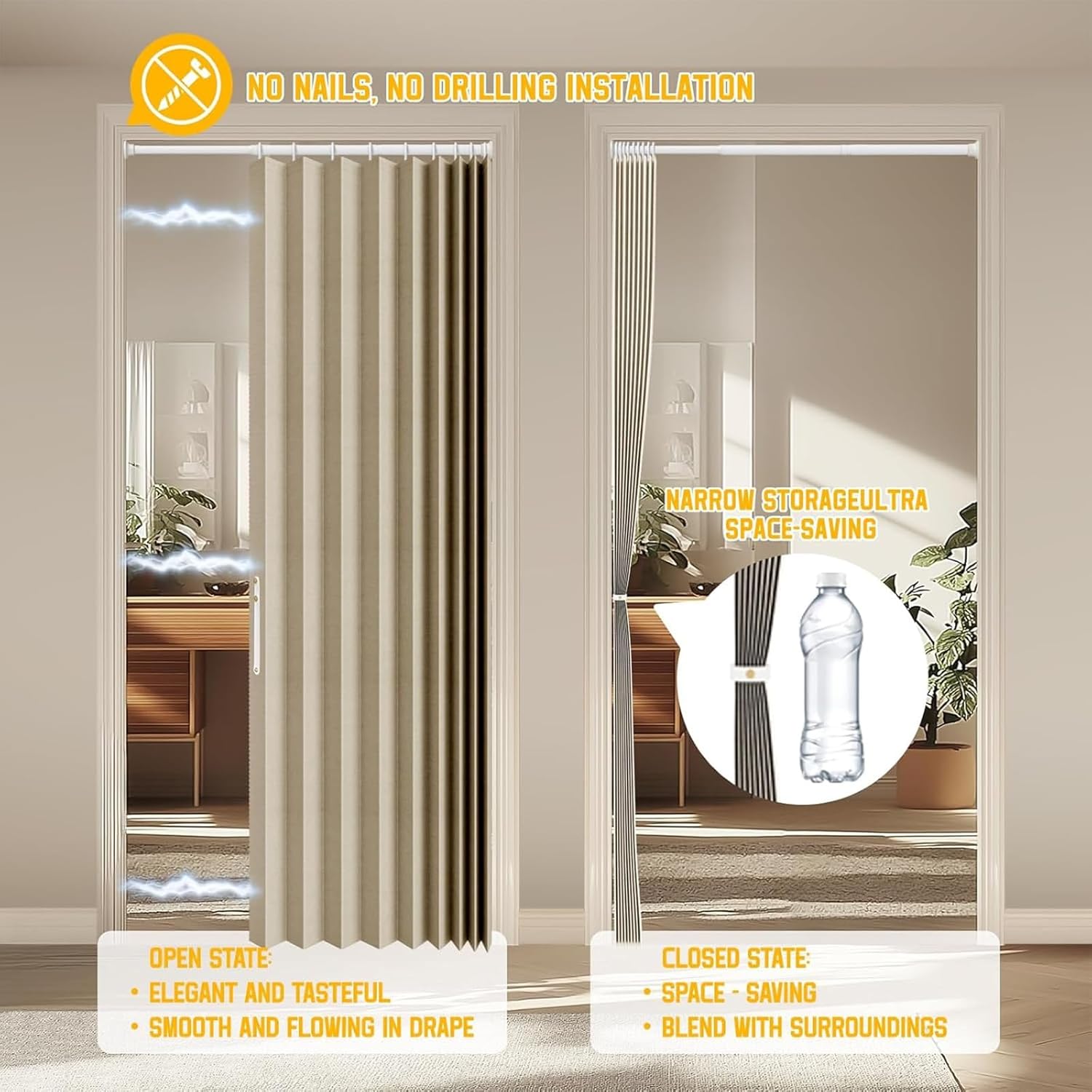 Heavy-Duty No-Drill Tension Rod,15-196 Inch Adjustable Curtain Rod For Room Divider & Shower, Perfect For Homeowners & Renters(Black,161.42-196.85in)