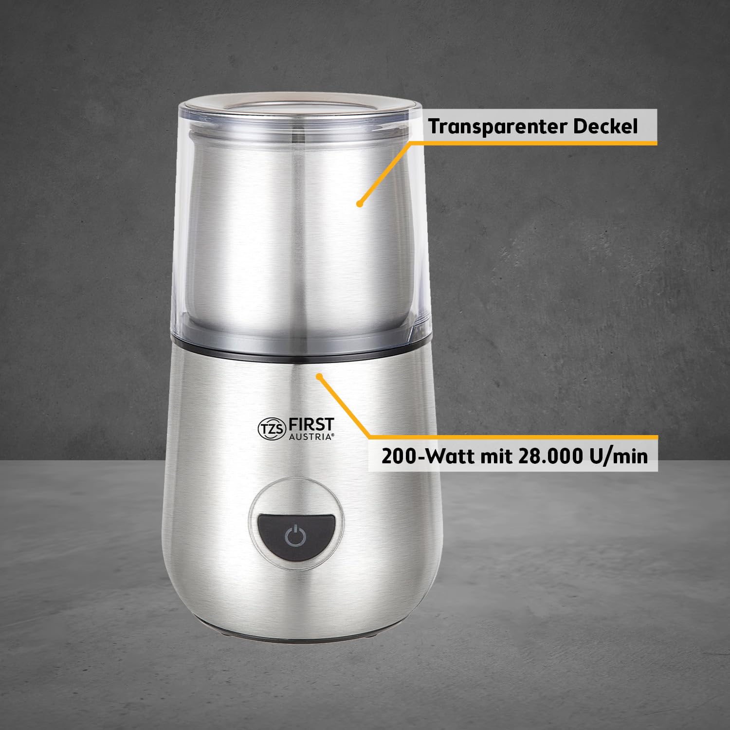 TZS First Austria - 2-in-1 Elektrische Kaffeemühle & Milchaufschäumer - 200W - 2 Edelstahlschalen 50g/100ml - 2 Geschwindigkeitsstufen - Für Kaffeebohnen, Gewürzen & Nüssen - Silber