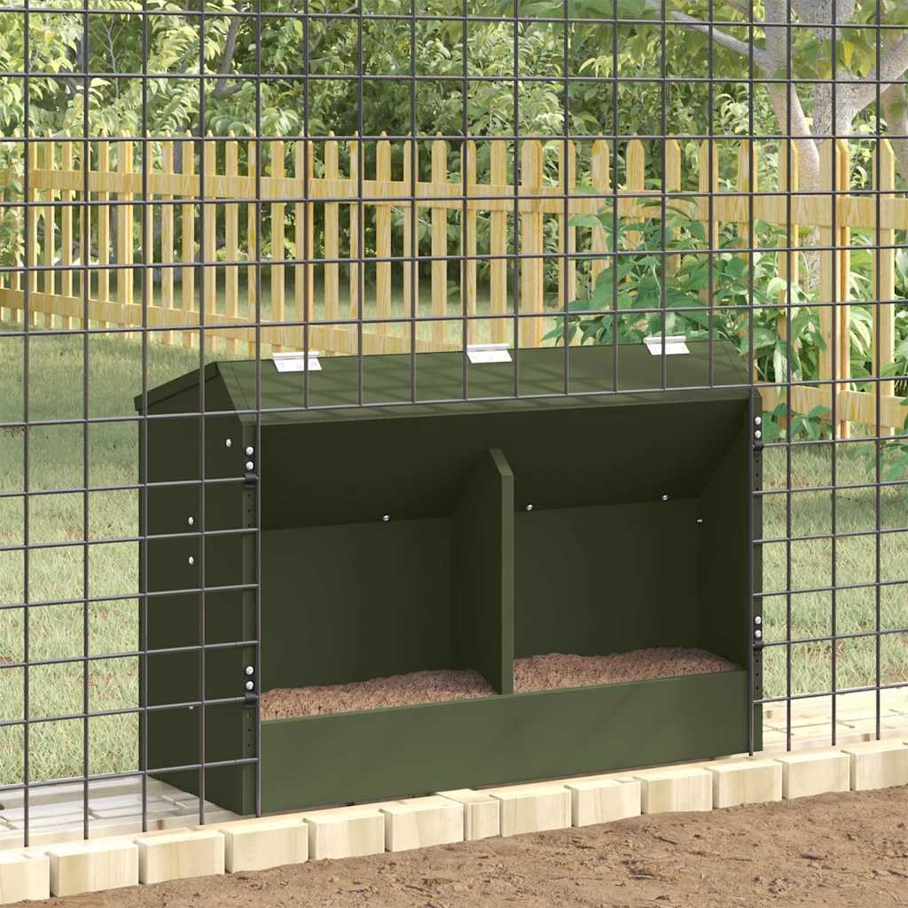 Comedero para conejos verde oliva de acero laminado en frío, 64,5 x 25,5 x 45,5 cm, resistente a la intemperie y al agua, con capacidad de 6 kg, para interior y exterior, práctica solución de