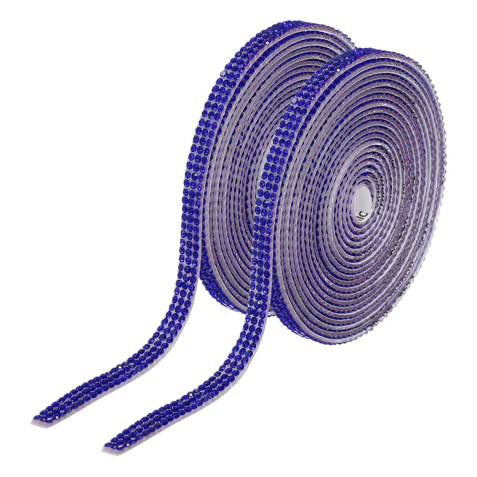 sourcing map 2Pcs Rhinestone Ribbon Self Adhesive Crystal Rhinestone Strips 0.66cm x 3 Yard Bling Rhinestone Ribbon Roll 3 Rows for DIY Crafts Wedding Clothing Nails Decoration, Deep Blue