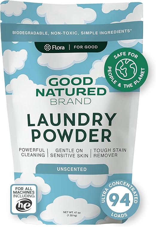 Good Natured Brand | Natural Laundry Detergent Powder & Washing Soda for Tough Stains & Odors | Hypoallergenic, Safe for Sensitive Skin | Biodegradable & Eco-friendly | Unscented | 47 oz 94 Loads