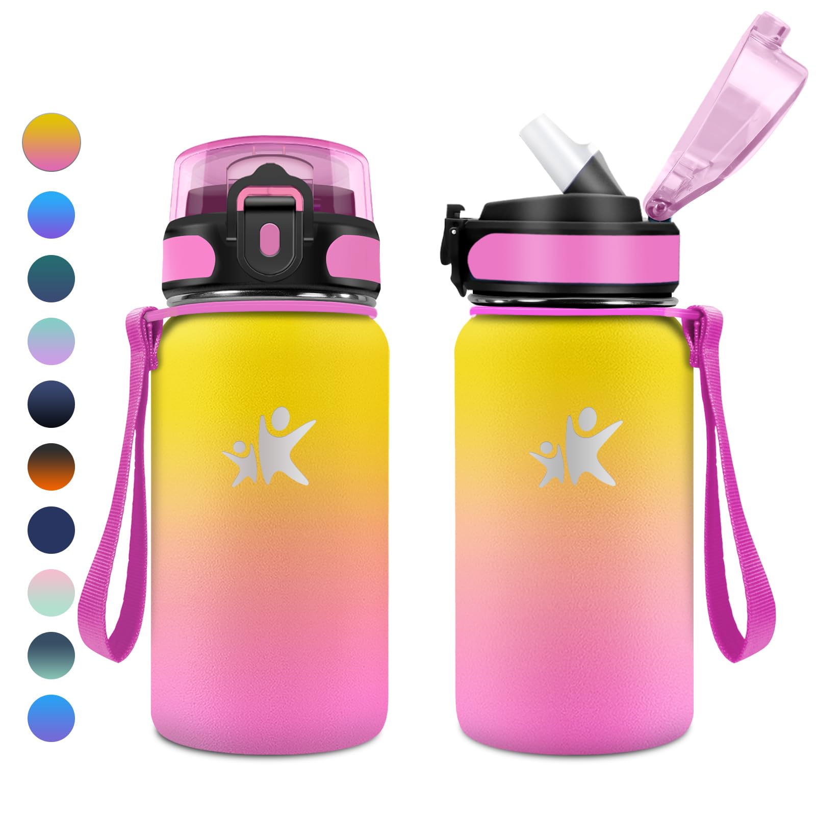 KollyKolla Borraccia Acciaio Inox 500ml, Borracce Termiche con Cannuccia, Bottiglia Termica Riutilizzabile, Bottiglia Acqua a Prova di Perdite, senza BPA, Borraccia per Bambini, Scuola, Gimnasio