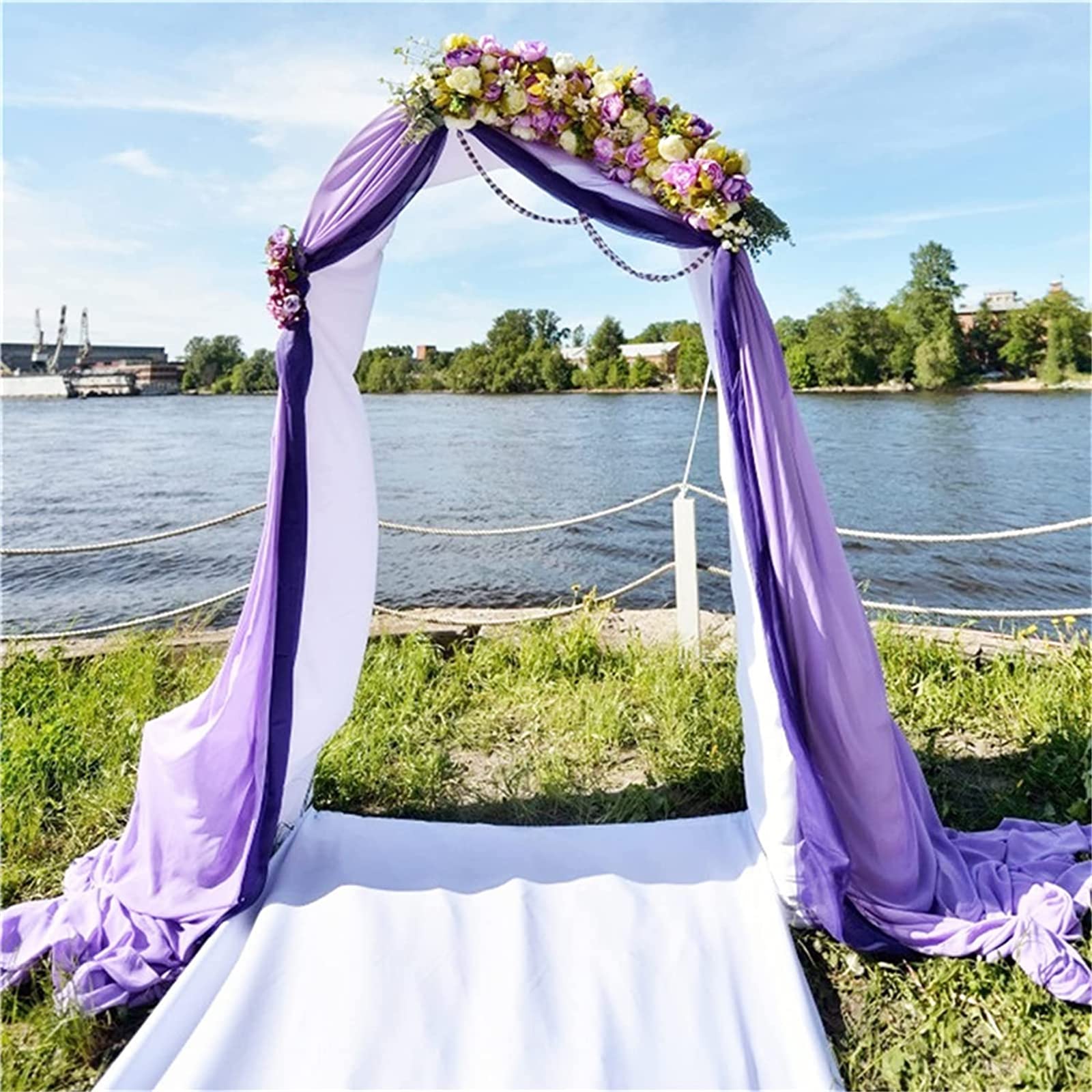 Trayosin 3 Stück Vorhang Querbehang Traubogen,Hochzeitsbogen, Gardine Freihanddeko,Eleganter Langer Fenster Vorhang Gardinen Schals für Babyparty Geburtstag Hochzeit Deko (Lila-Blau,75x550cm)