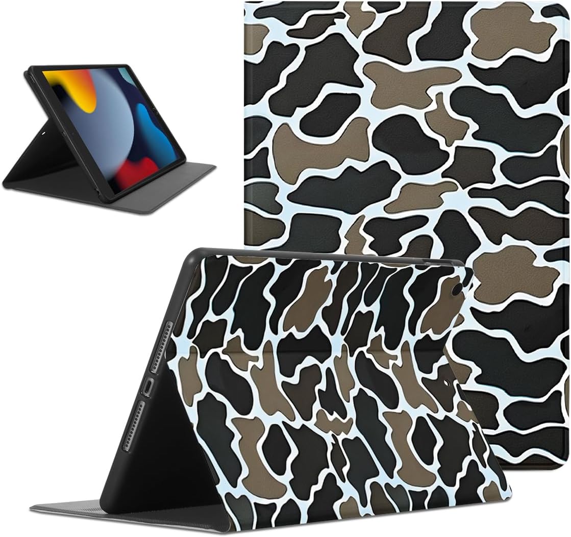 Cool Black Brown Camo Tablet Case for iPad 11th Gen 2025 11 Inch/2022 10.9 Inch, Retro Trendy Camouflage Design Cover for Girls Women,Trendy Protective Cases Flip PU Leather Funda