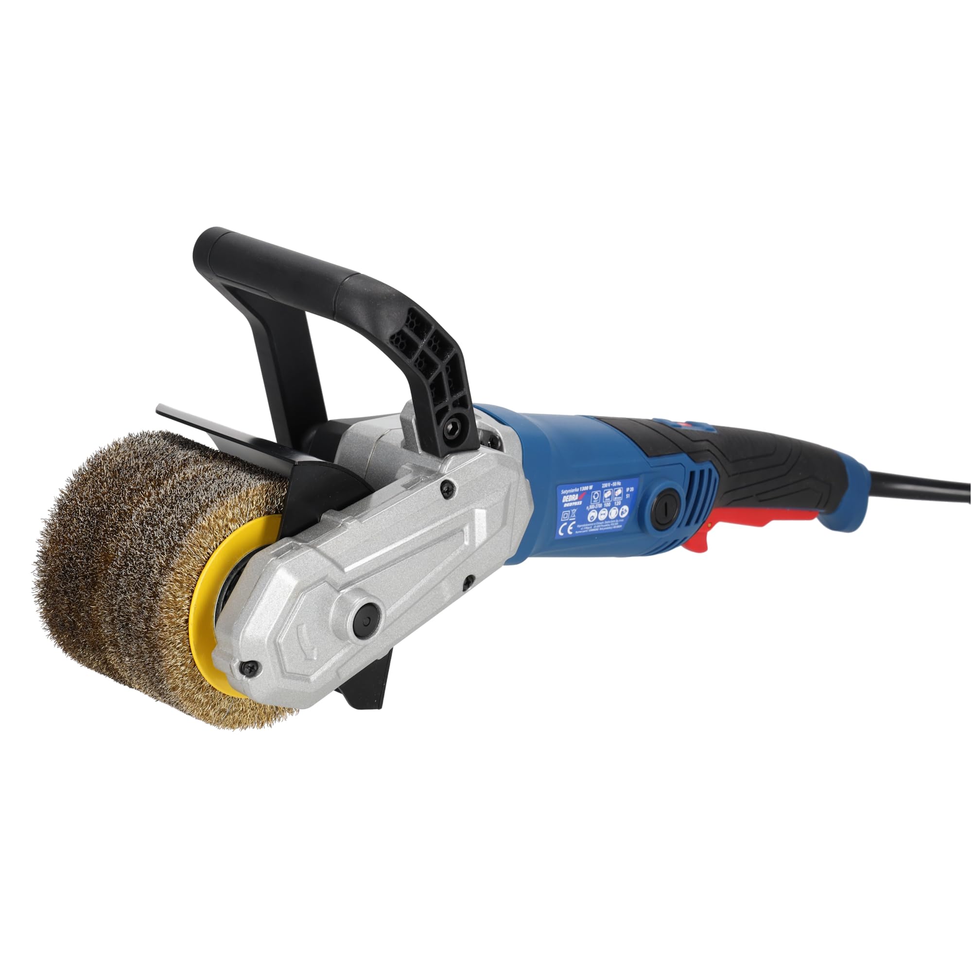 DEDRA Satiniermaschine 1300W, Metall- und Nylonbürste, 900-3700 U/Min, ⌀120mm, 2m Kabel, Leichtgewicht mit nur 3 kg, rutschfester Zusatzgriff, soft-start system, Drehzahlregelung