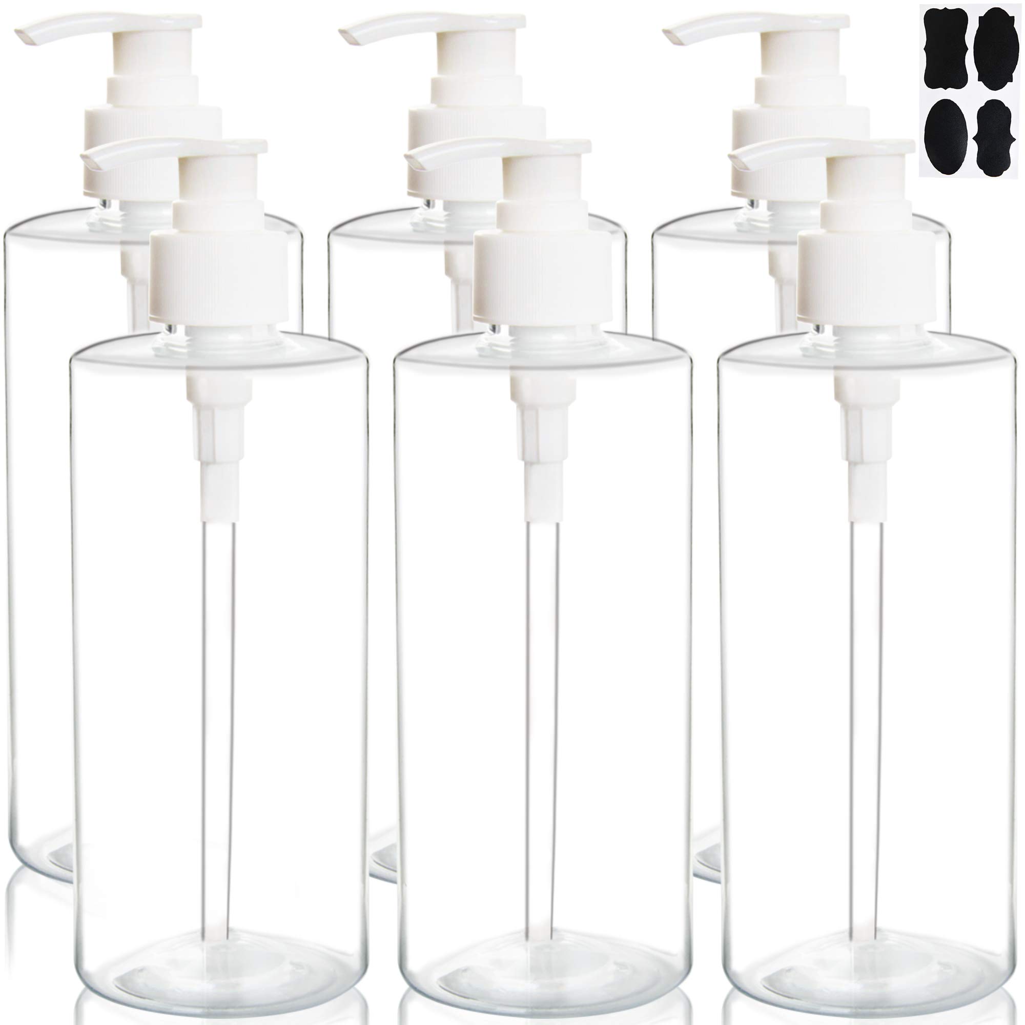 Youngever 6 Pack Clear Plastic Pump Bottles 500ML, Empty Pump Bottles for Shampoo