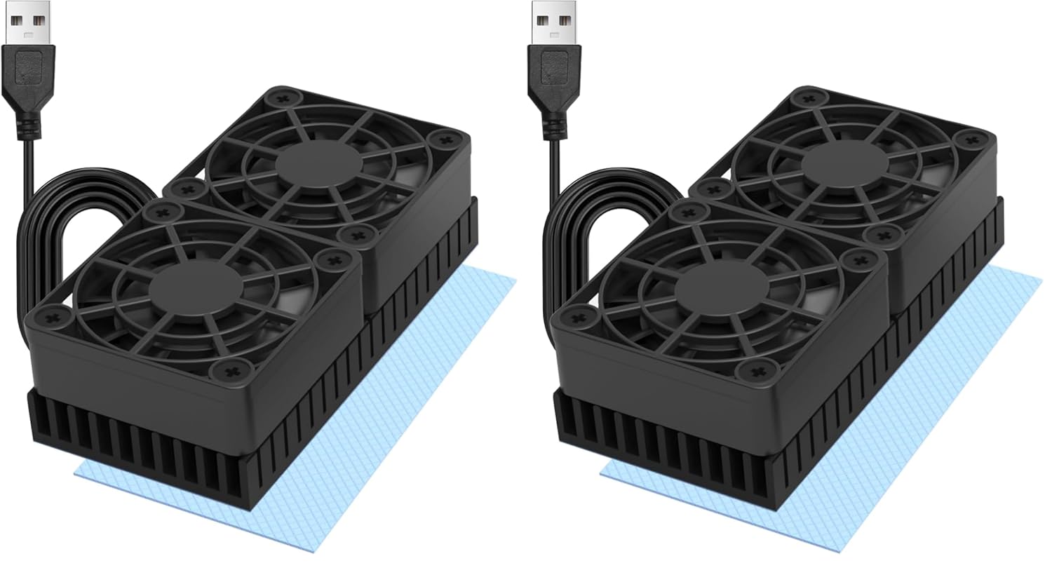 PANO-MOUNTS 40mmx2 Mini USB Radiator Fan Silent and Efficient 4010 Fan with Included 10mm Aluminum Heat Sink and Thermal Pad for Graphics Cards Router HDD 3D Printer (Pack of 2)