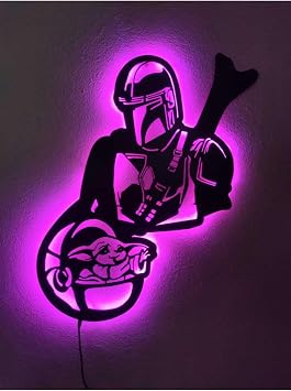 Star Wars Bebek Yoda Led I kl  Tablo Pembe 55x40 cm, babeyoda