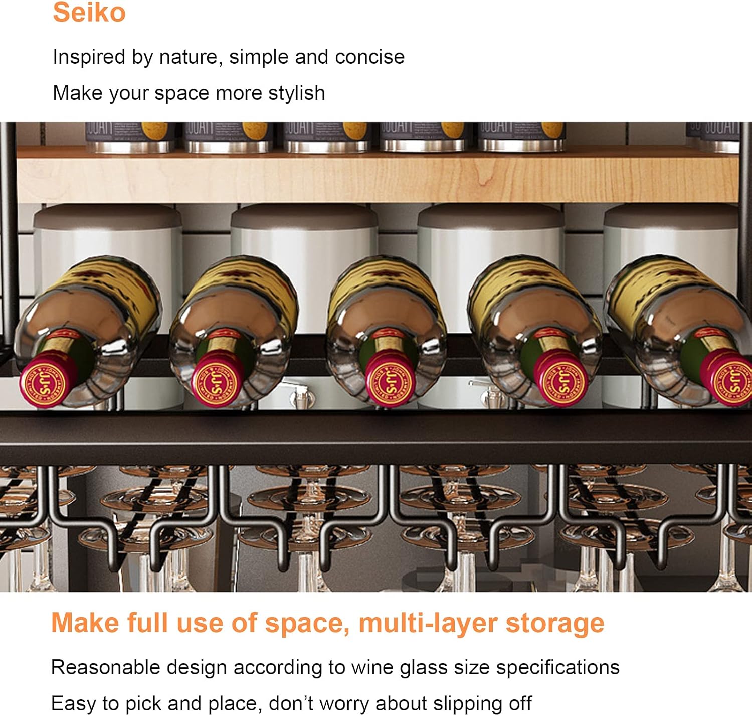 Wrought Iron Hanging Wine Cabinet with Adjustable Height Wine Glass Holder and Decorative Wine Storage Shelf 80 * 30CM