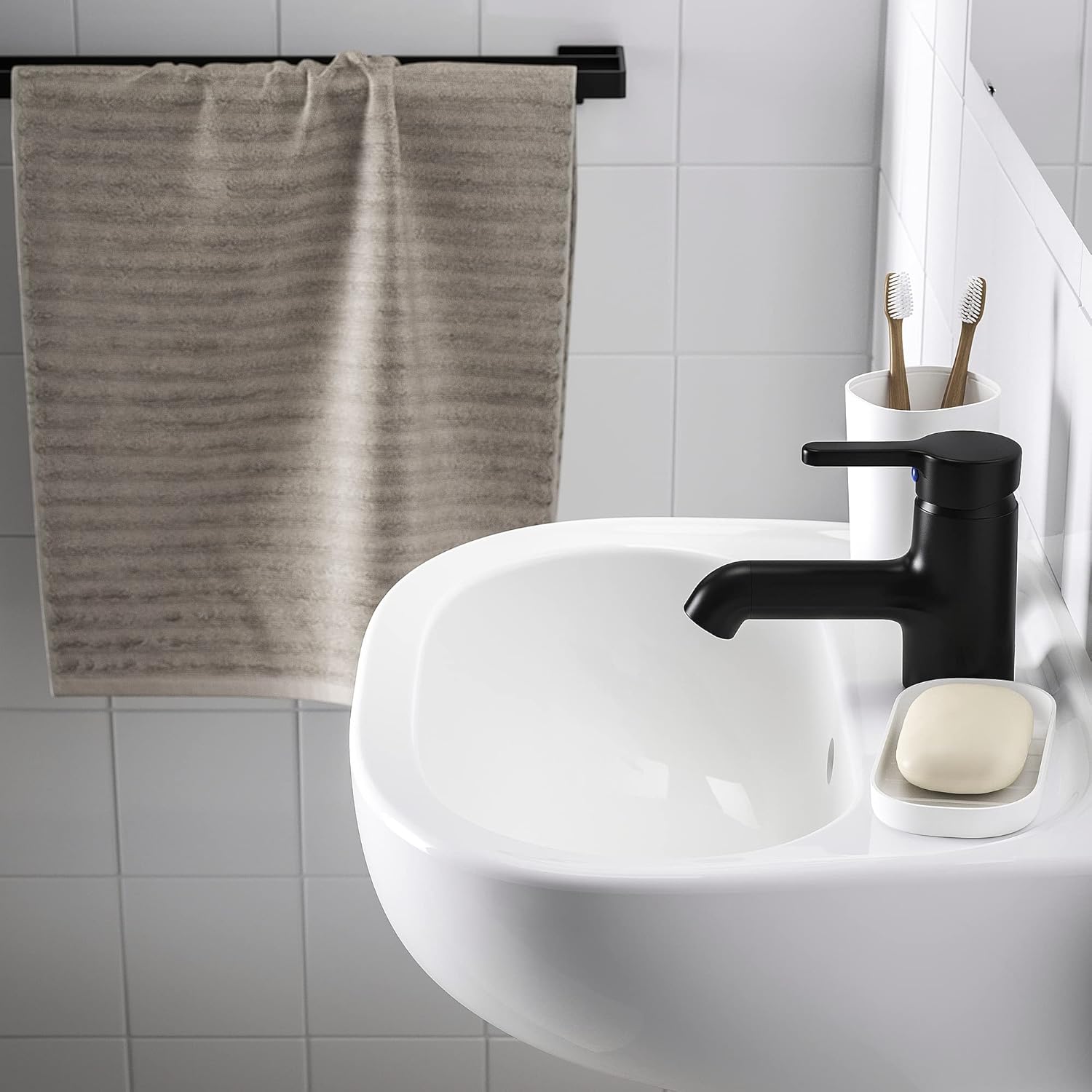 SKATSJÖN Bathroom Sink with Water Trap / Mixer Tap, White, 17.7 x 13.8 inches (45 x 35 cm)