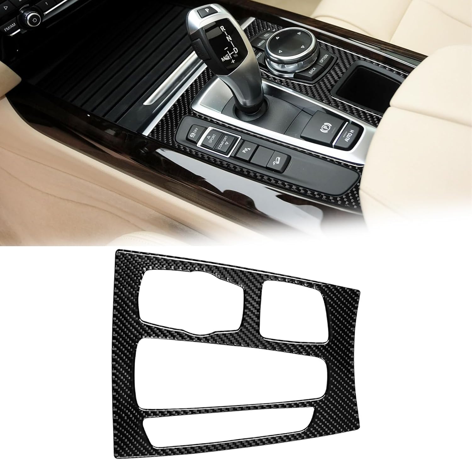 Compatible with Carbon Fiber Carbon Fiber Center Console Gears Shift Frame Trim Cover Decoration Sticker for BMW X5 F15 X6 F16 2014 2015 2016 2017 (1PCS Black)