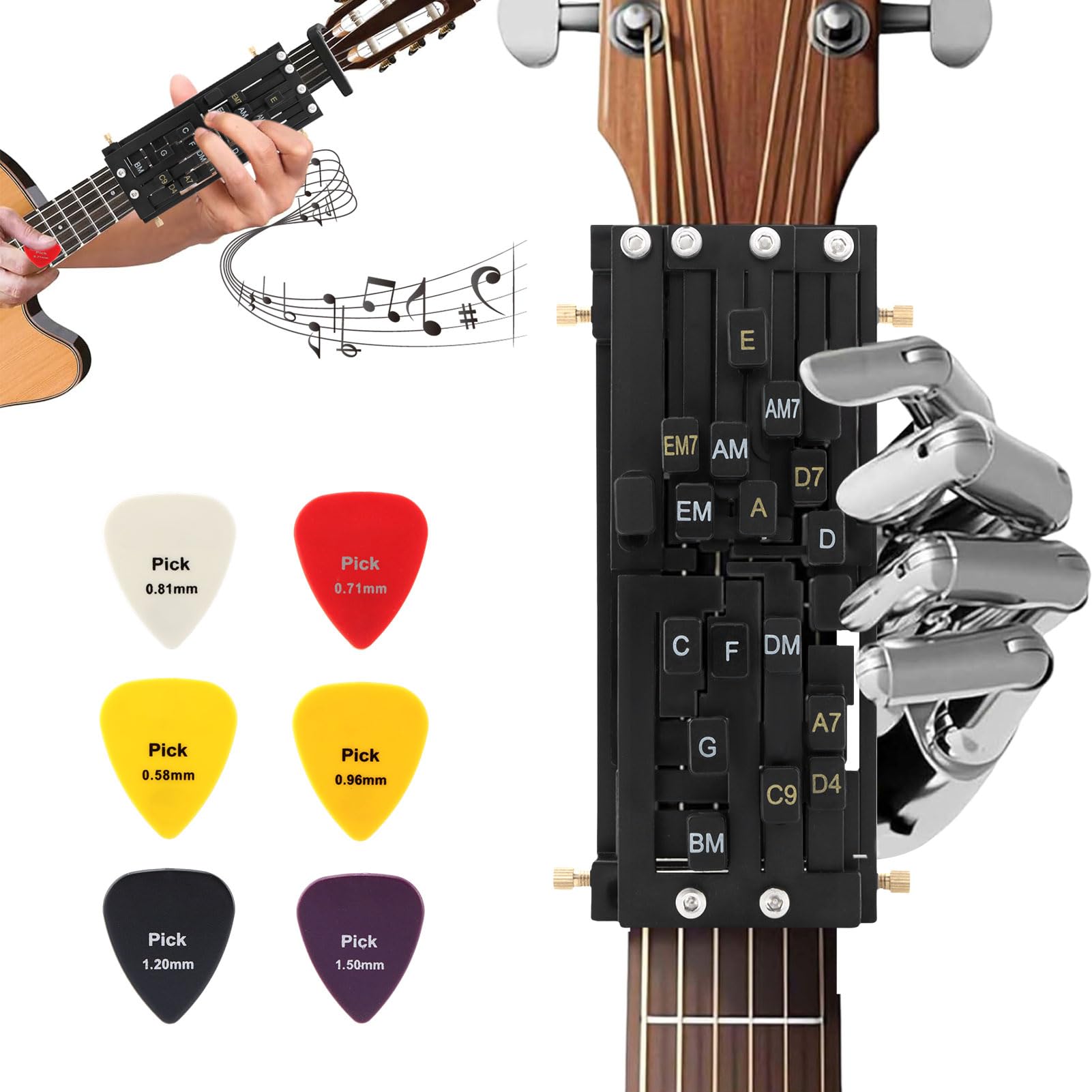 Guitar Chord Presser, Guitar Chords Trainer for Beginners and Arthritis Player, Portable Guitars Assisted Learning Tools Kit Accessories for Acoustic Guitars(COLOR:Black)-image-17