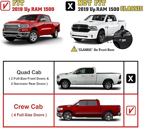 Miniatura 4 de TAC - Estribos laterales compatibles con RAM 1500 Crew Cab 2019-2025 (excluye RAM 1500 Classic 2019-2024), barras laterales de acero inoxidable de