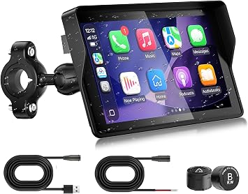 5 Inch Motorcycle Carplay GPS Navigation with Wireless Carplay and Android Auto, TPMS, Portable Thouchscreen, Bluetooth, IP69K Waterproof, Siri, Google Assistant, Support USB, Custom Boot Logo