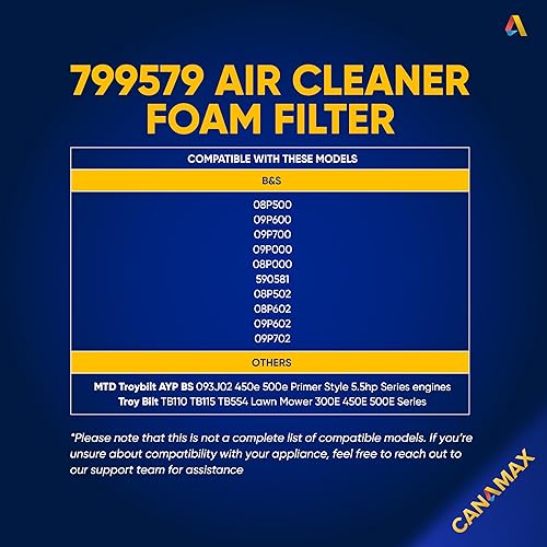 Miniatura 7 de Canamax 799579 Filtro de espuma para filtro de aire  Sustituye a BS 4248 5434 799579  Compatible con cortacésped de motor 09P602 09P702 550e-550ex