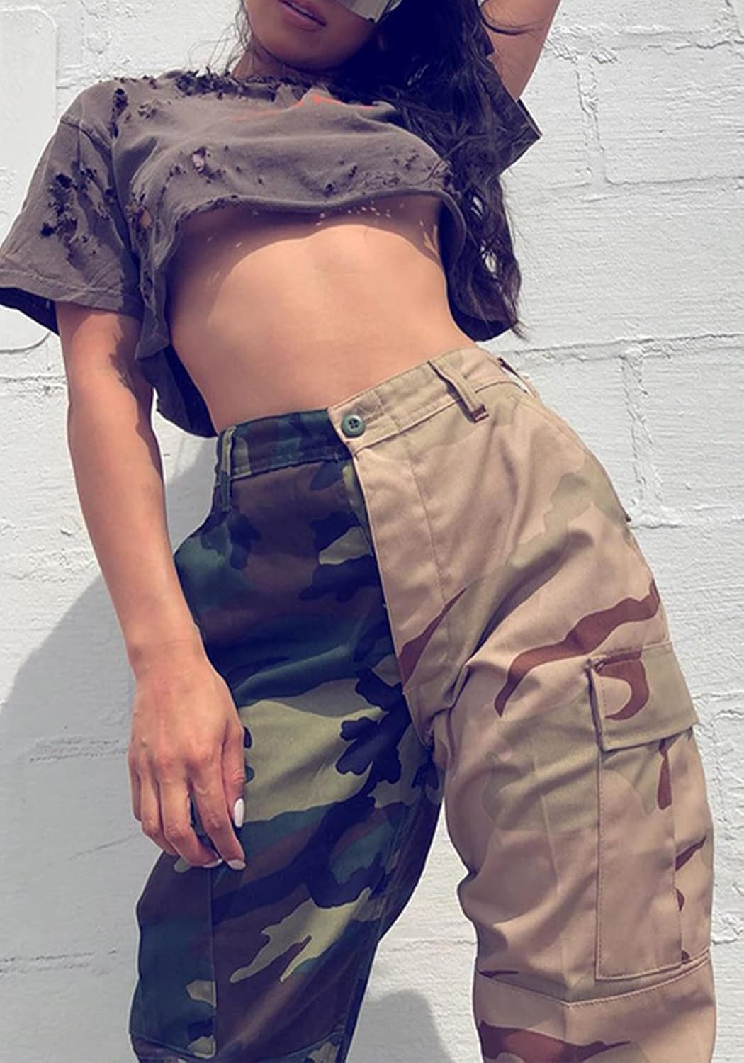 Voghtic Women Casual Colorblock Camo Cargo Pants Loose Lounge Jogger Sweatpants with Pockets