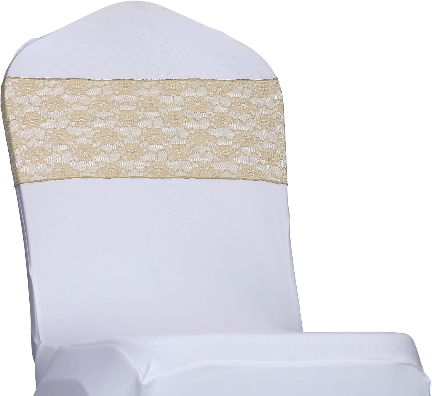 MDS Pack of 150 Vintage Lace Chair Bow Sashes for Wedding Events Supplies, Decorations for Birthday Parties, Baby Shower,Rustic Floral lace Chair Tie Backs sash Table Decorations - Champagne Gold