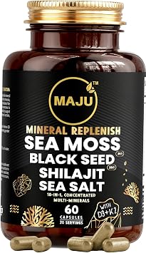 Maju Superfoods 18-in-1 Sea Moss, Black Seed, Shilajit, Sea Salt + D3 & K2, Concentrated Extracts, Trace Multi Mineral Capsules, for Men & Women Mineral Electrolytes Supplements