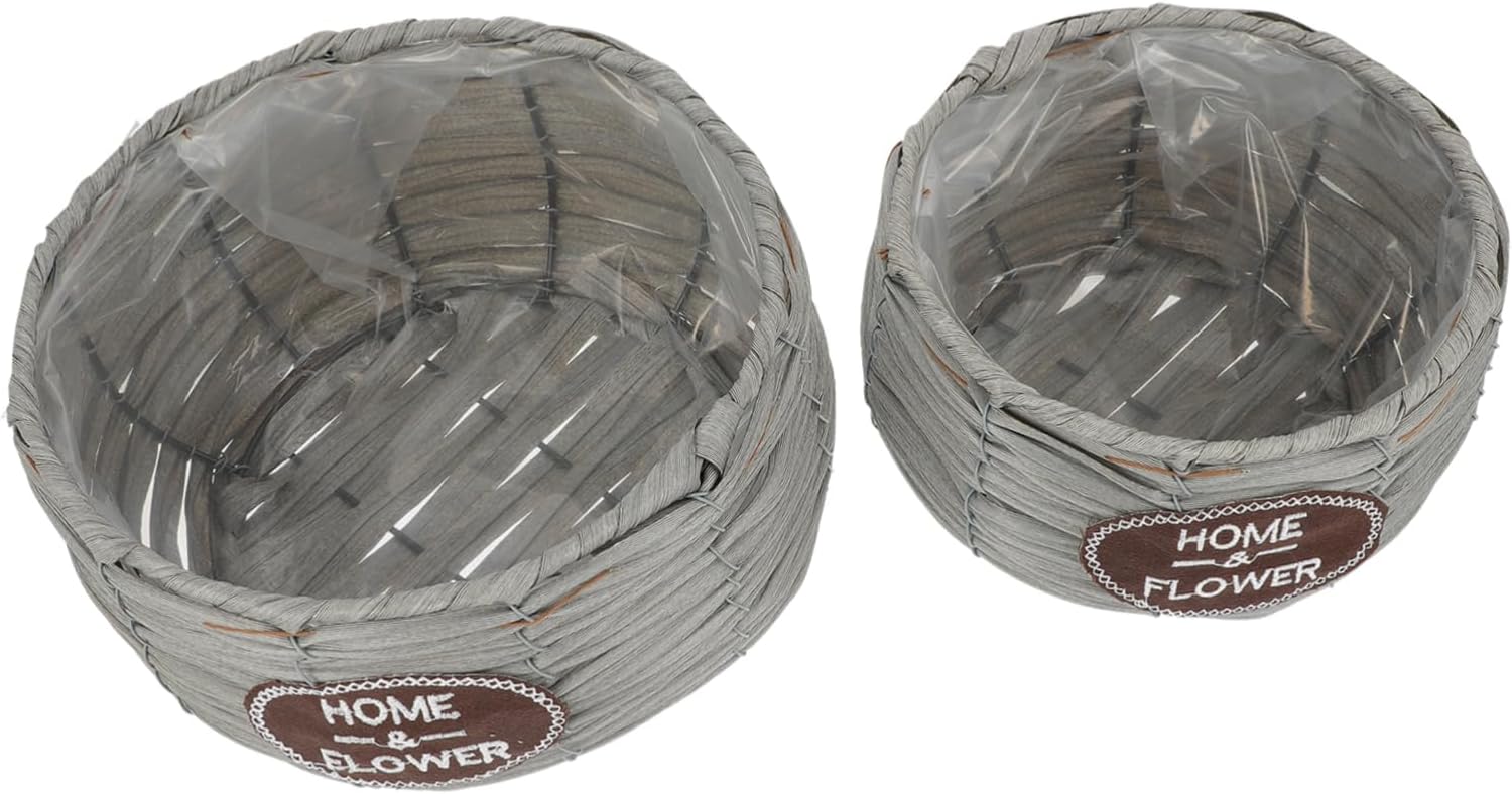 Cabilock 2pcs Straw Woven Rattan Flower Pot Cover Basket Lid Rustic Decorative Flower Girl Basket for Wedding Storage