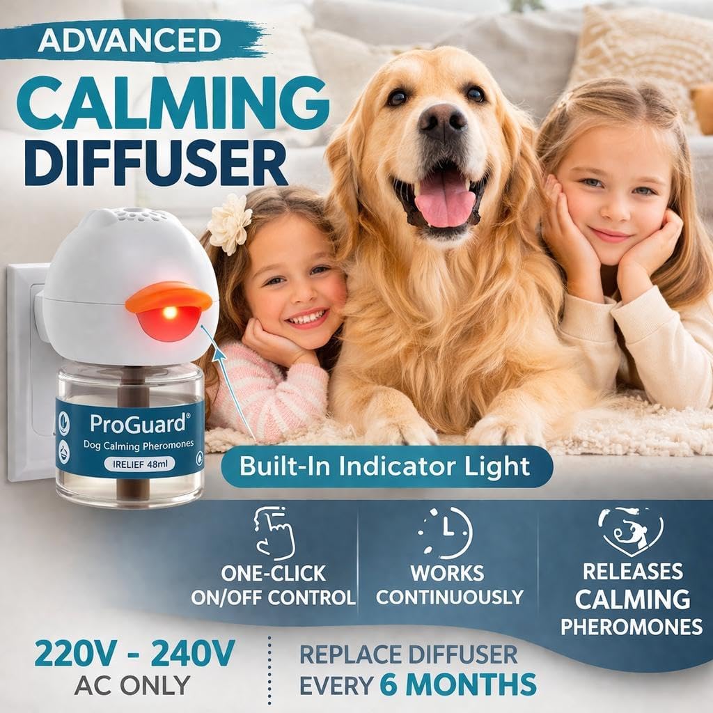 ProGuard Dog Pheromones Calming Diffuser Kit Appeasing Pheromone Diffuser to Calm (3 Plug in+ 6 Pack 48ml Refill) for Anxiety Relieve Relief Reduce Aggression Fighting Barking Stress 180 Day Supply