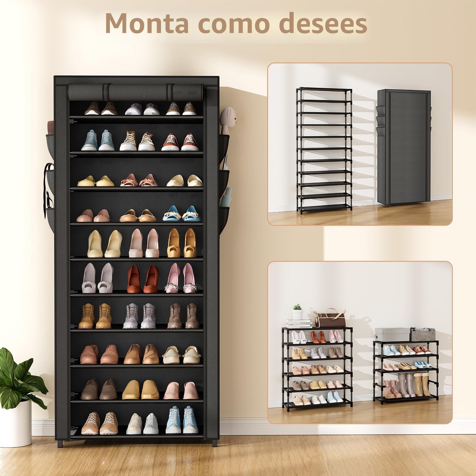 Vicye Zapatero de Tela de 11 Niveles, Armario Zapatero Alto para 36-41 Pares de Zapatos, Estrecho y Alto con Cubierta Antipolvo, Ideal para Entrada, Sala de Estar, Negro