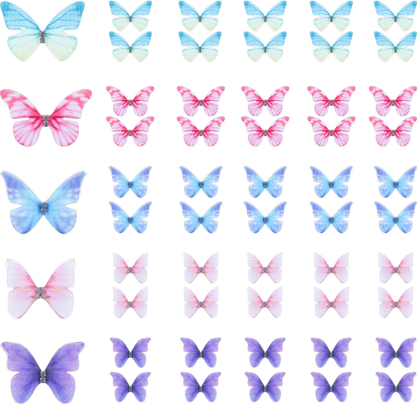 50 Pieces Organza Butterfly Bow Butterflies for Crafts Butterfly Decorations Flowers Fabric Butterflies Colorful 2 Layers Butterfly Ornament Appliques for Wedding Supplies Ornament DIY