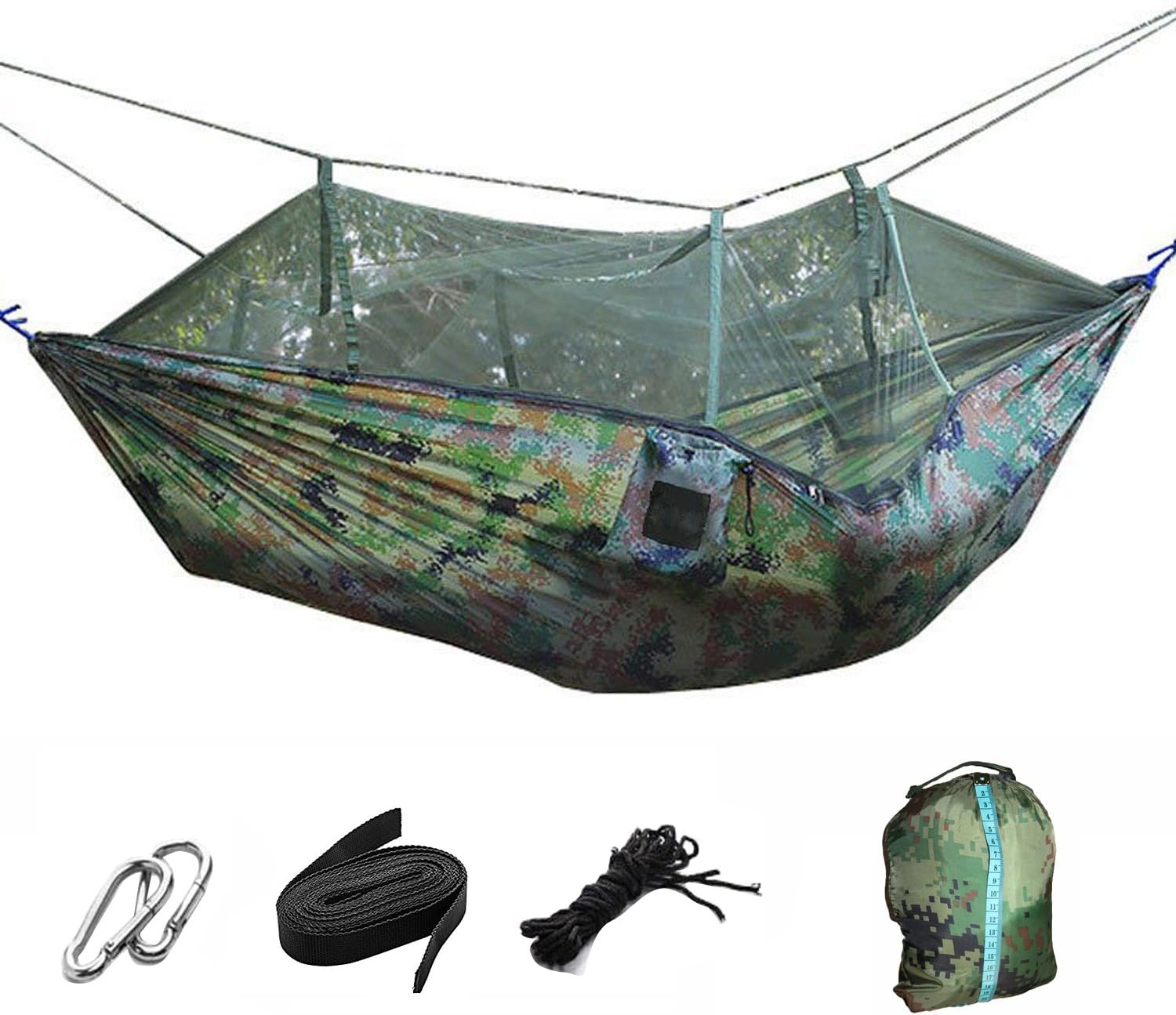 Portable Foldable Double Camping Hammock Mosquito Net Tree Hammocks Tent Travel Hanging Bed,Premium Quality Lightweight 210T Nylon,Capacity up to 441 lbs,with Strong Tree Straps,Hooks,Storage Bag
