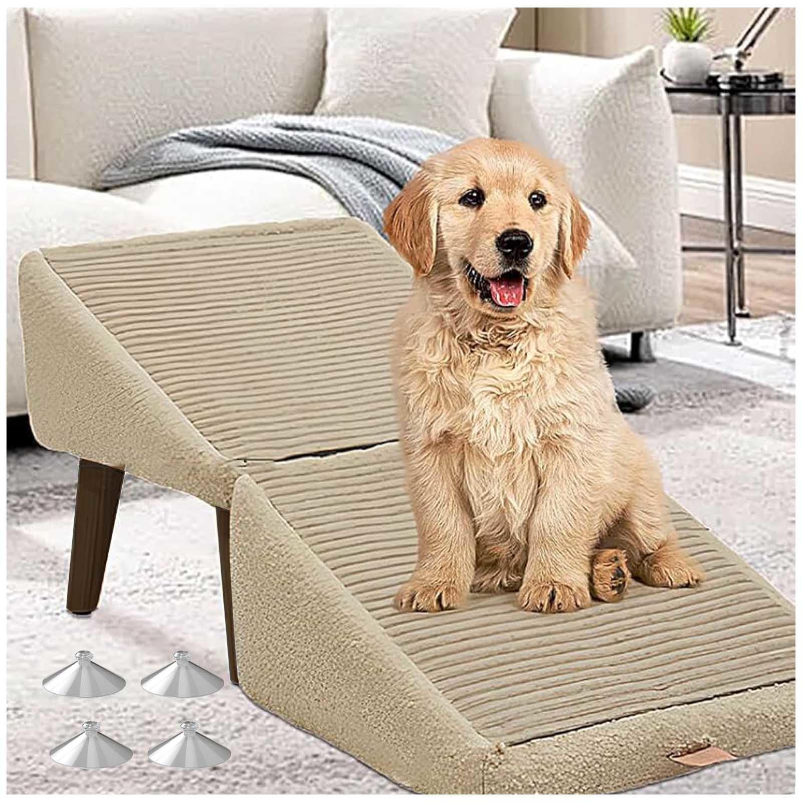 Dog Ramp Ottoman, 2-in-1 Lightweight Folding Dog Ottoman Ramp, Small Dog Ramp for Bed for Bed Couch Car Ramps,beige